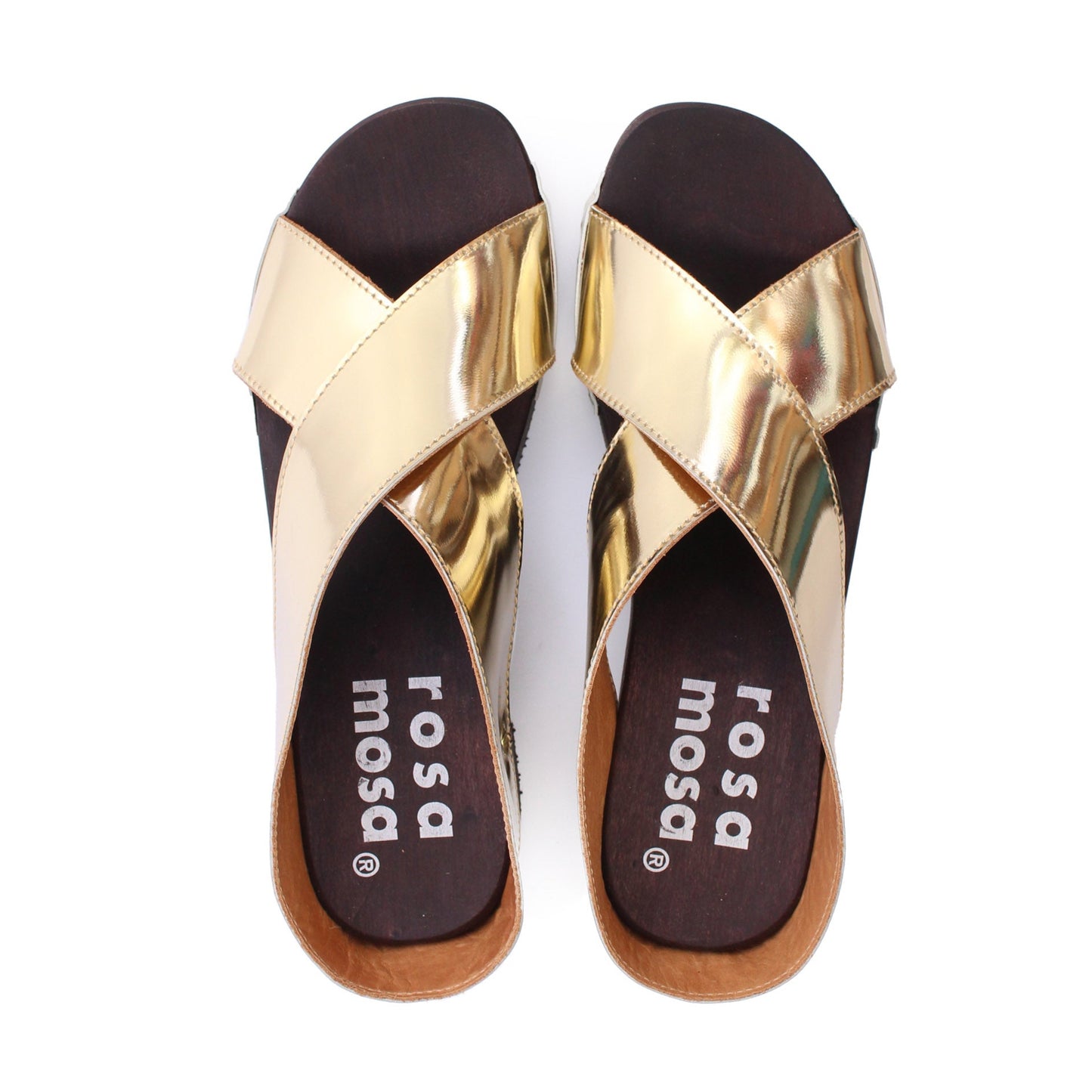 rosamosa rocco japanese x-form specchio metallic leather dark wooden clog