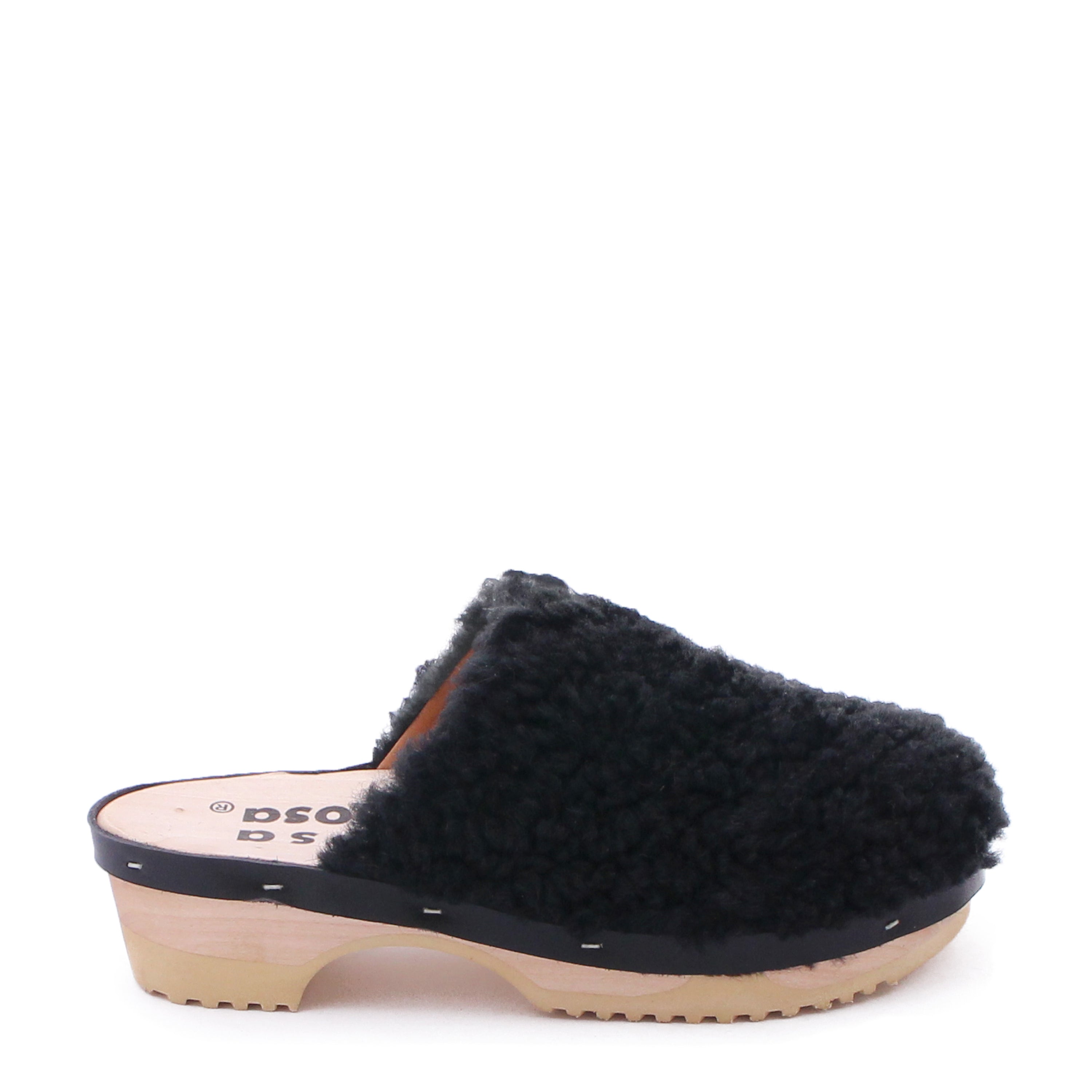 PANTO CURLY + Shearling Clog Shoes + Black