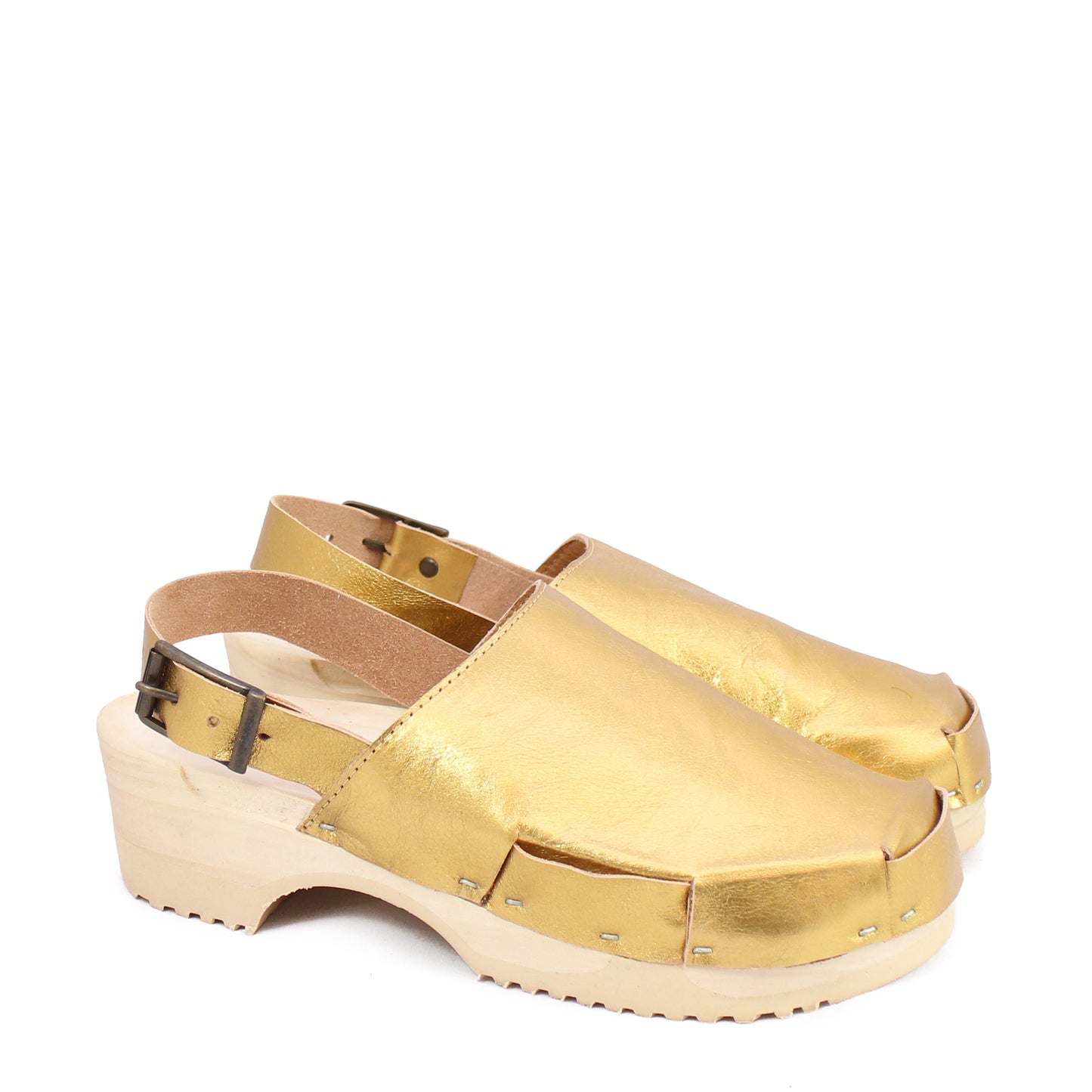DONAU STRAP Metallic + Leather Strap Clogs + Gold
