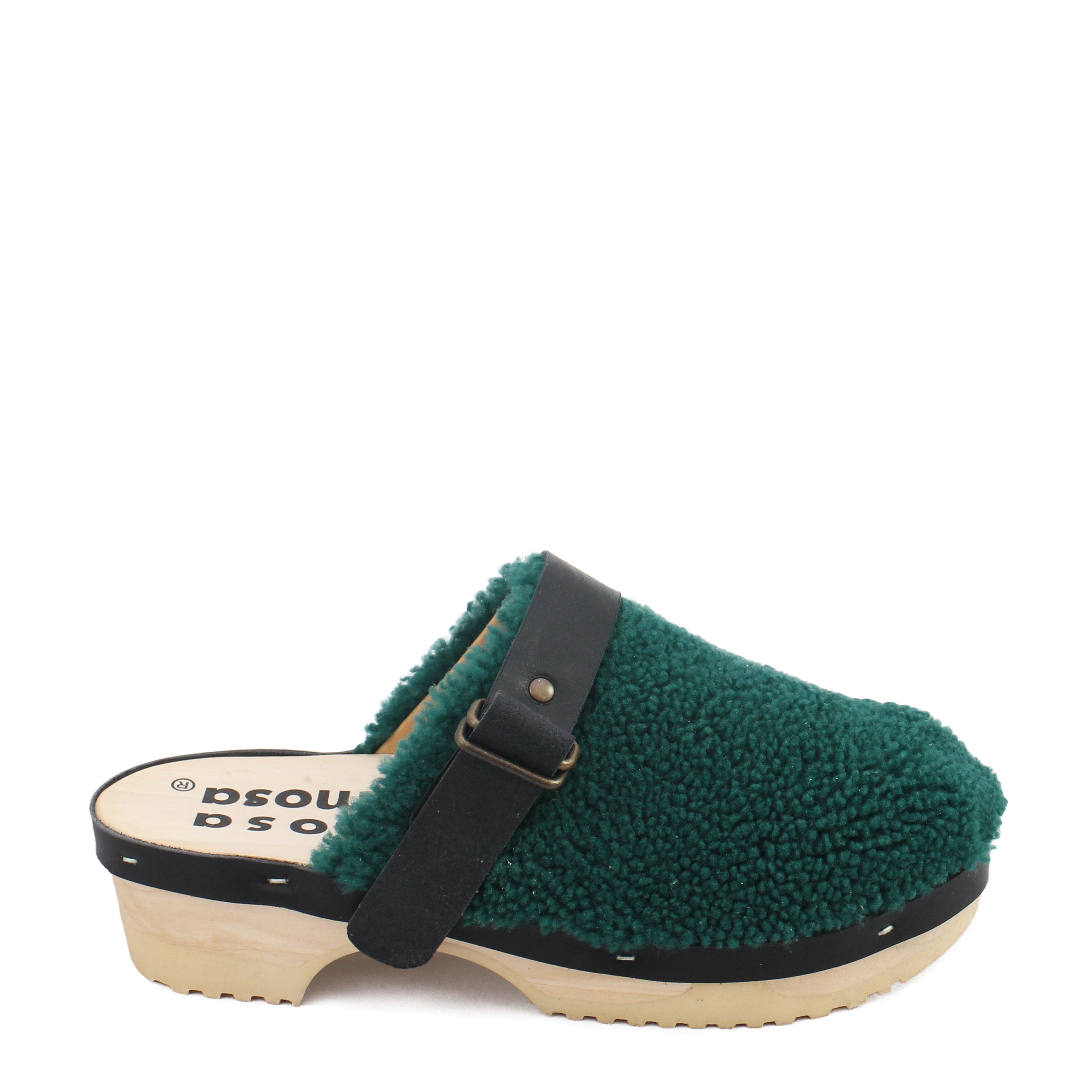 PANTO CURLY Belt + Shearling Clogs with Belt + Emerald