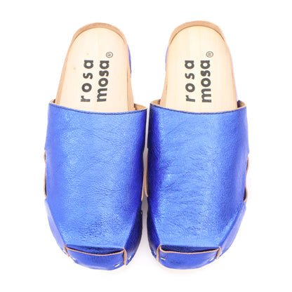 DONAU Metallic + Leather Clogs + Cobalt Blue
