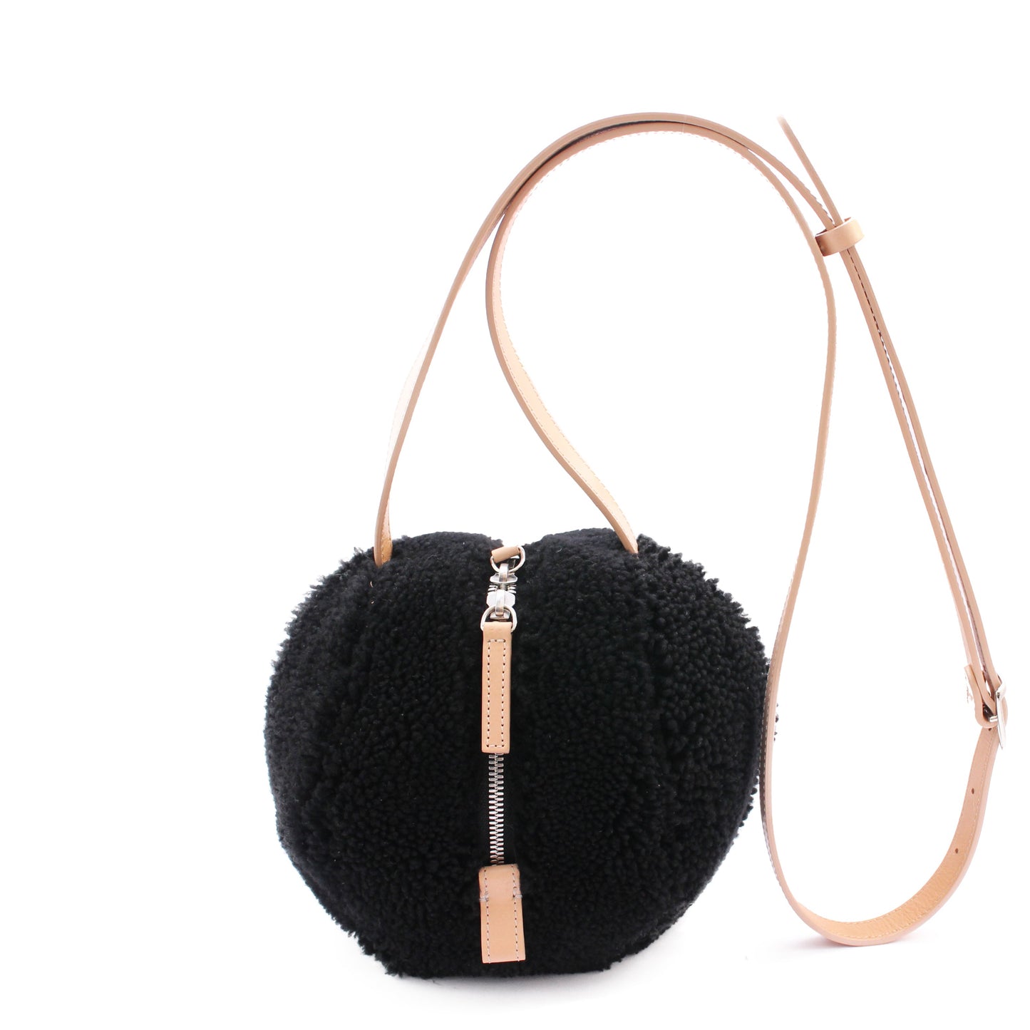 HELMET BAG SMALL Curly + Shearling Cross Mini Bag + Black