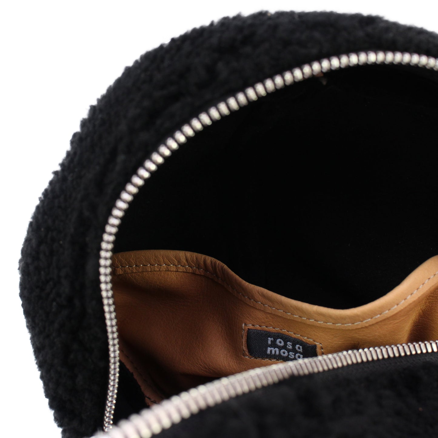HELMET BAG SMALL Curly + Shearling Cross Mini Bag + Black