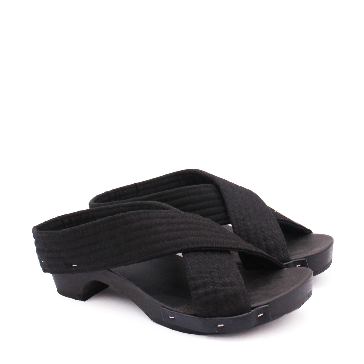 MAGO JUDO + Cotton Dark Clog Sandals + All Black
