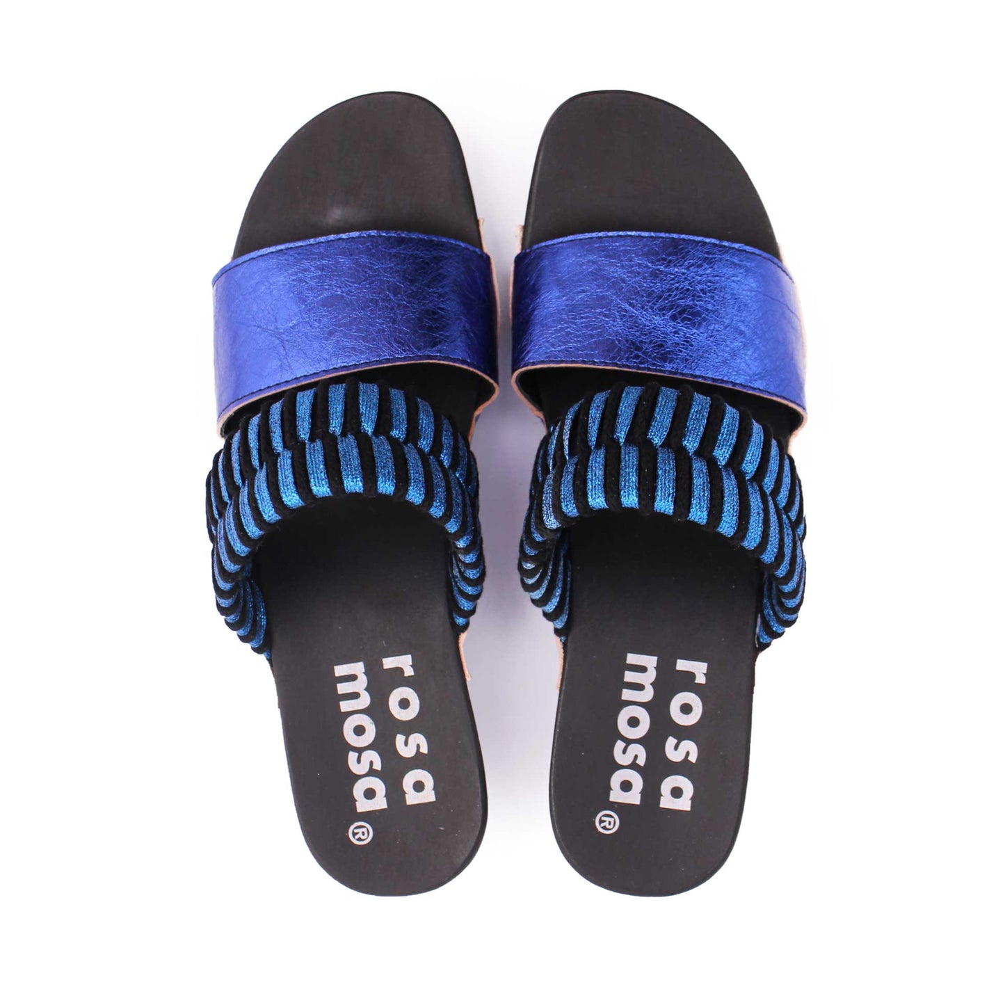 MAGO KNOT Metallic + Cotton Leather Dark Clog Sandals + Cobalt Blue
