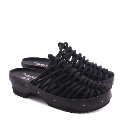 NET PANTO + Cotton Dark Clog Sandals + All Black
