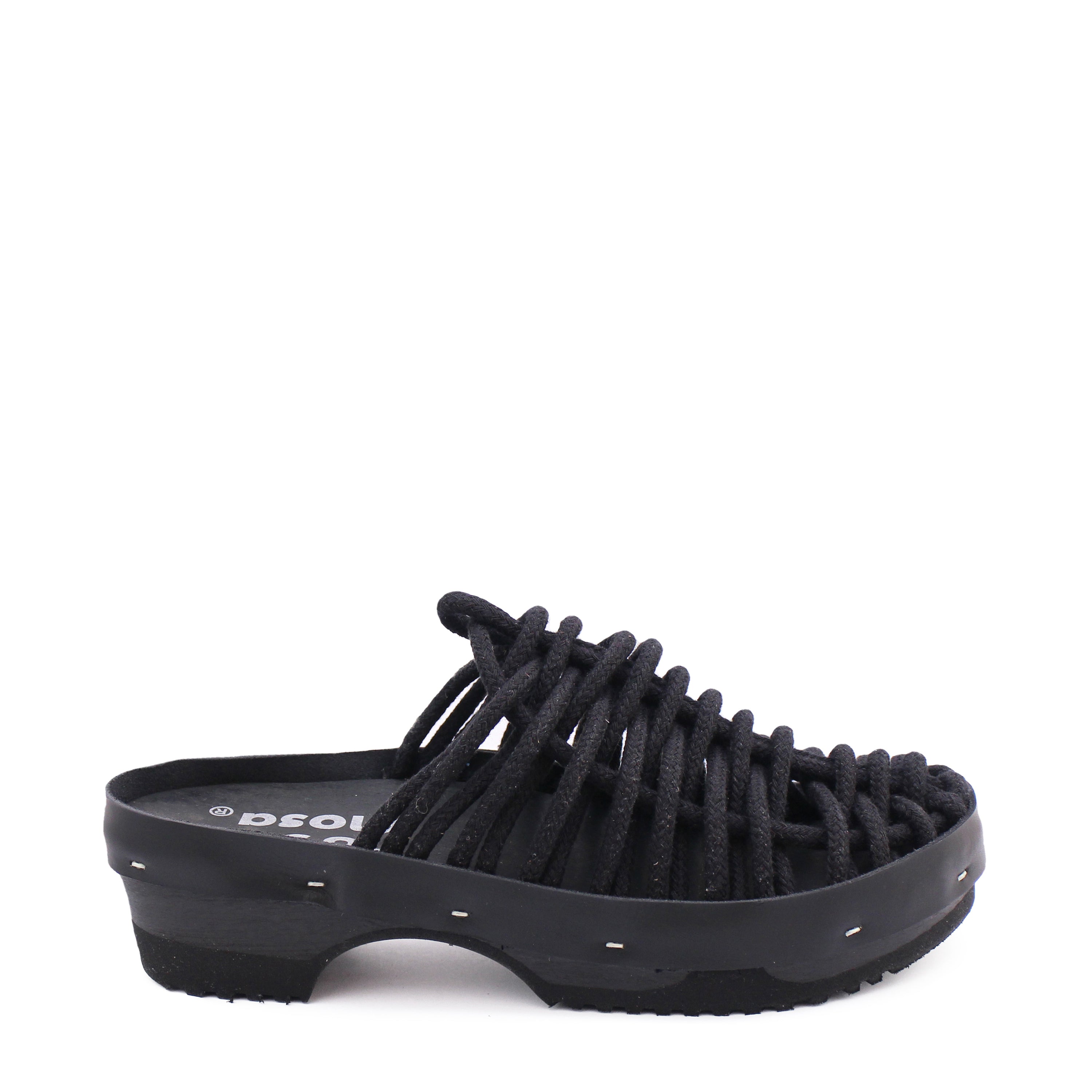 NET PANTO + Cotton Dark Clog Sandals + All Black