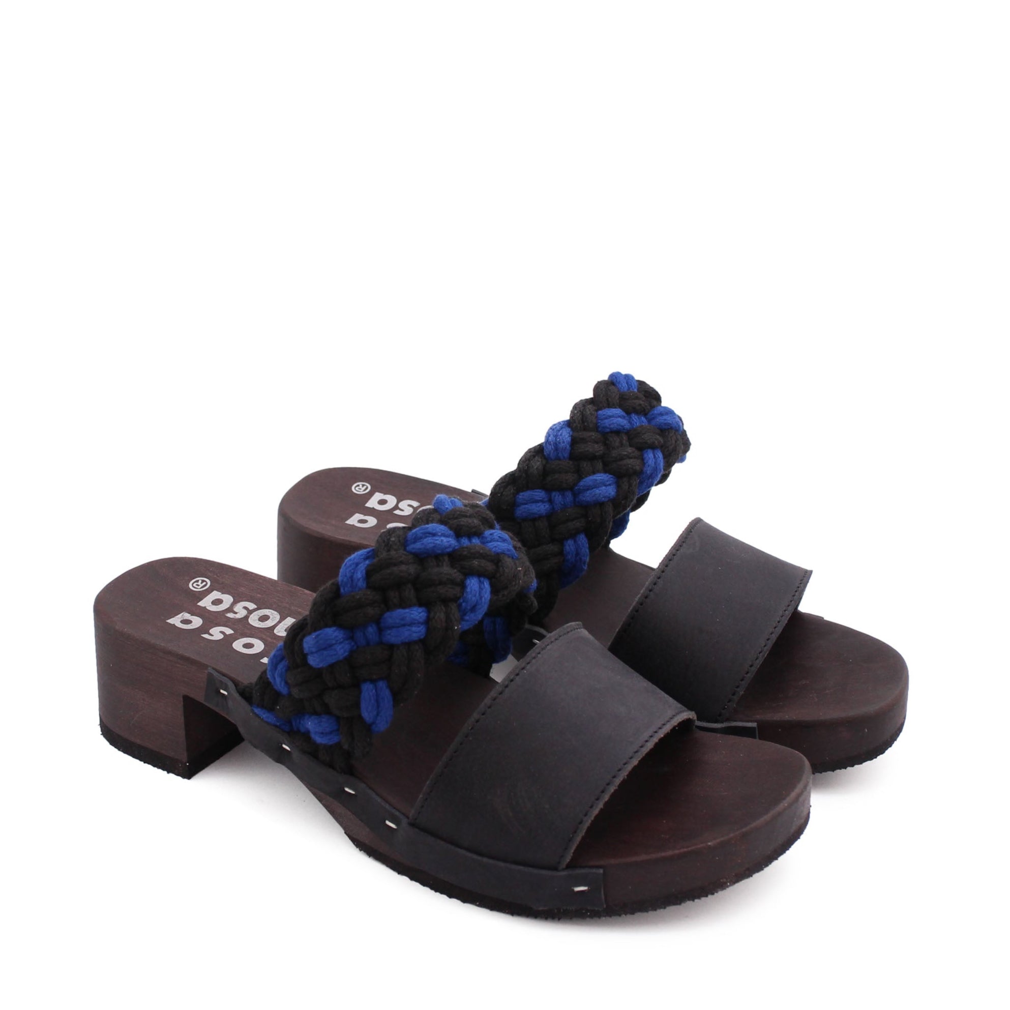 ROCCO BRAID + Cotton Leather Dark Clog Sandals + Black Navy