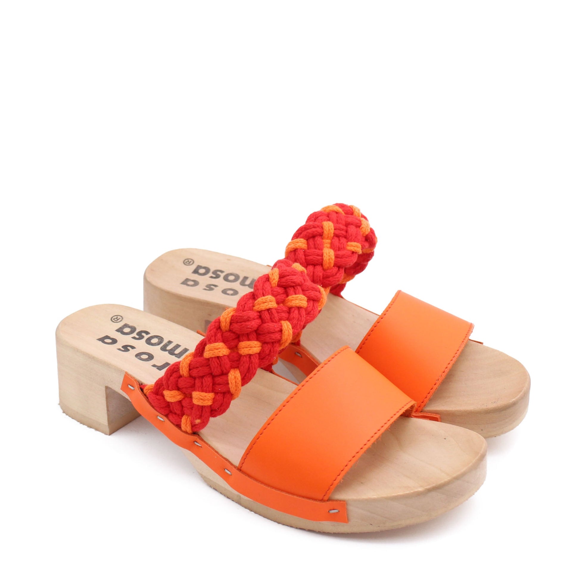 ROCCO BRAID + Cotton Leather Clog Sandals + Red Orange
