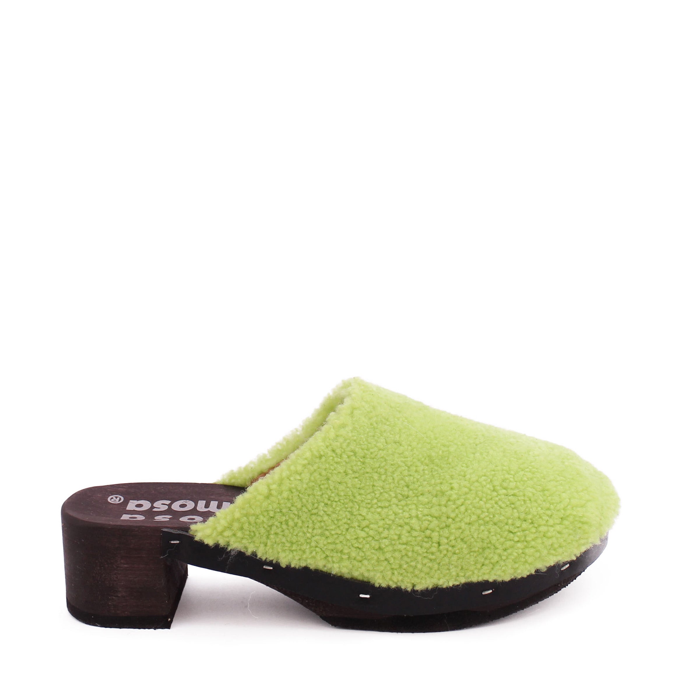 ROCCO CURLY + Shearling Dark Clogs + Lime