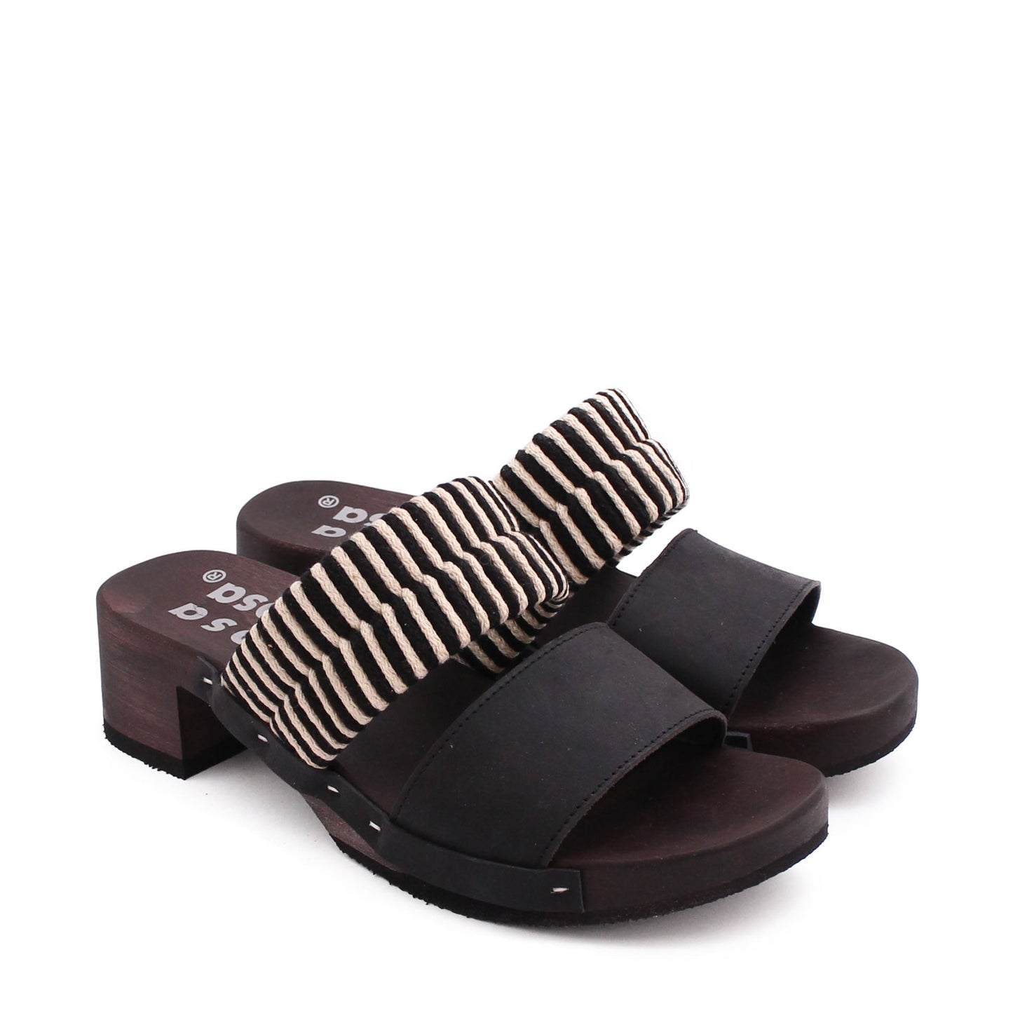 ROCCO KNOT + Cotton Leather Dark Clog Sandals + Black Natural