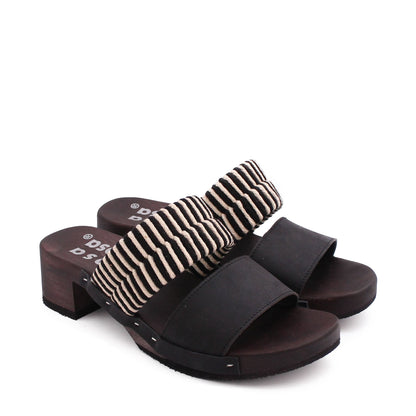 ROCCO KNOT + Cotton Leather Dark Clog Sandals + Black Natural