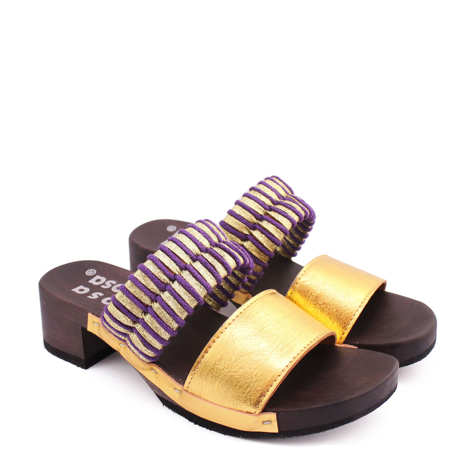 ROCCO KNOT + Cotton Leather Dark Clog Sandals + Gold Lilac