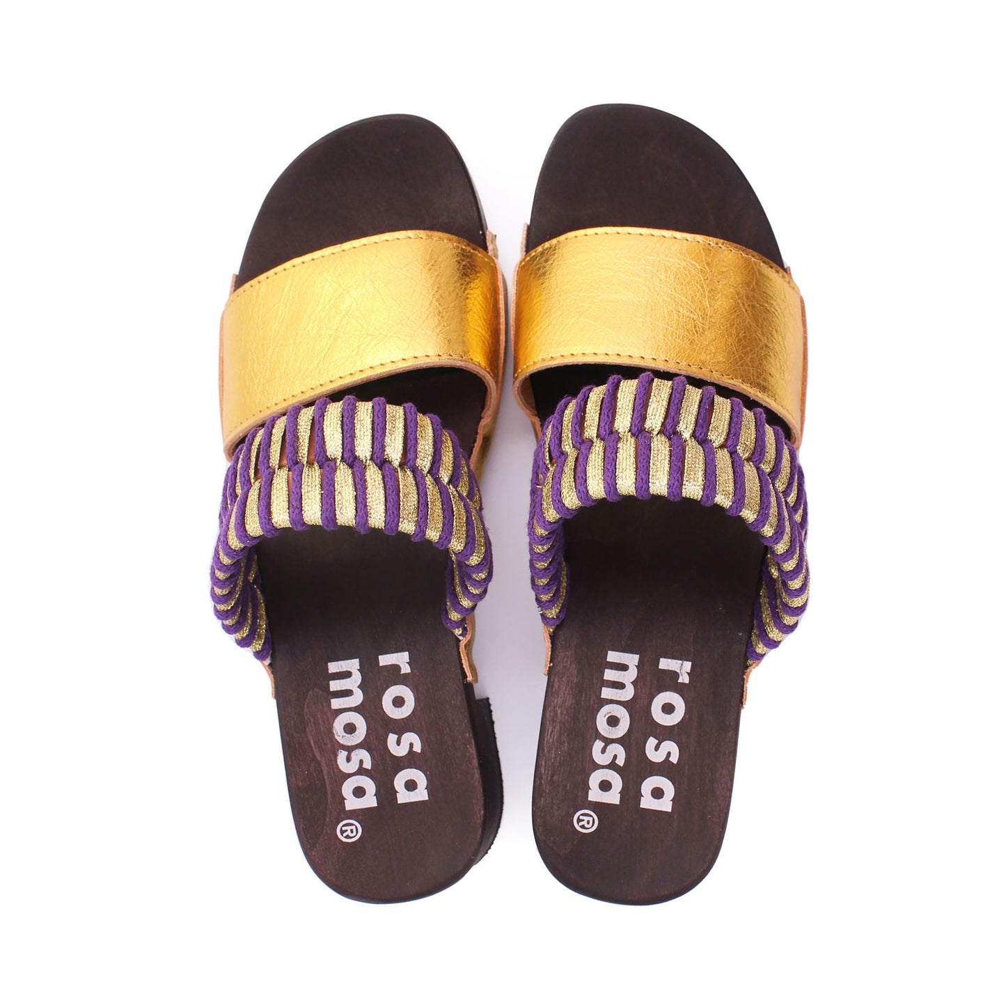 ROCCO KNOT + Cotton Leather Dark Clog Sandals + Gold Lilac