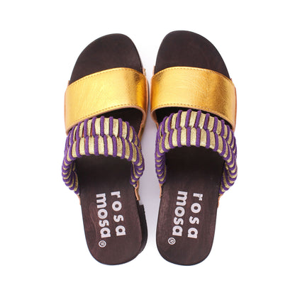 ROCCO KNOT + Cotton Leather Dark Clog Sandals + Gold Lilac
