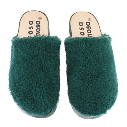 PANTO CURLY + Shearling Clog Shoes + Deep Green