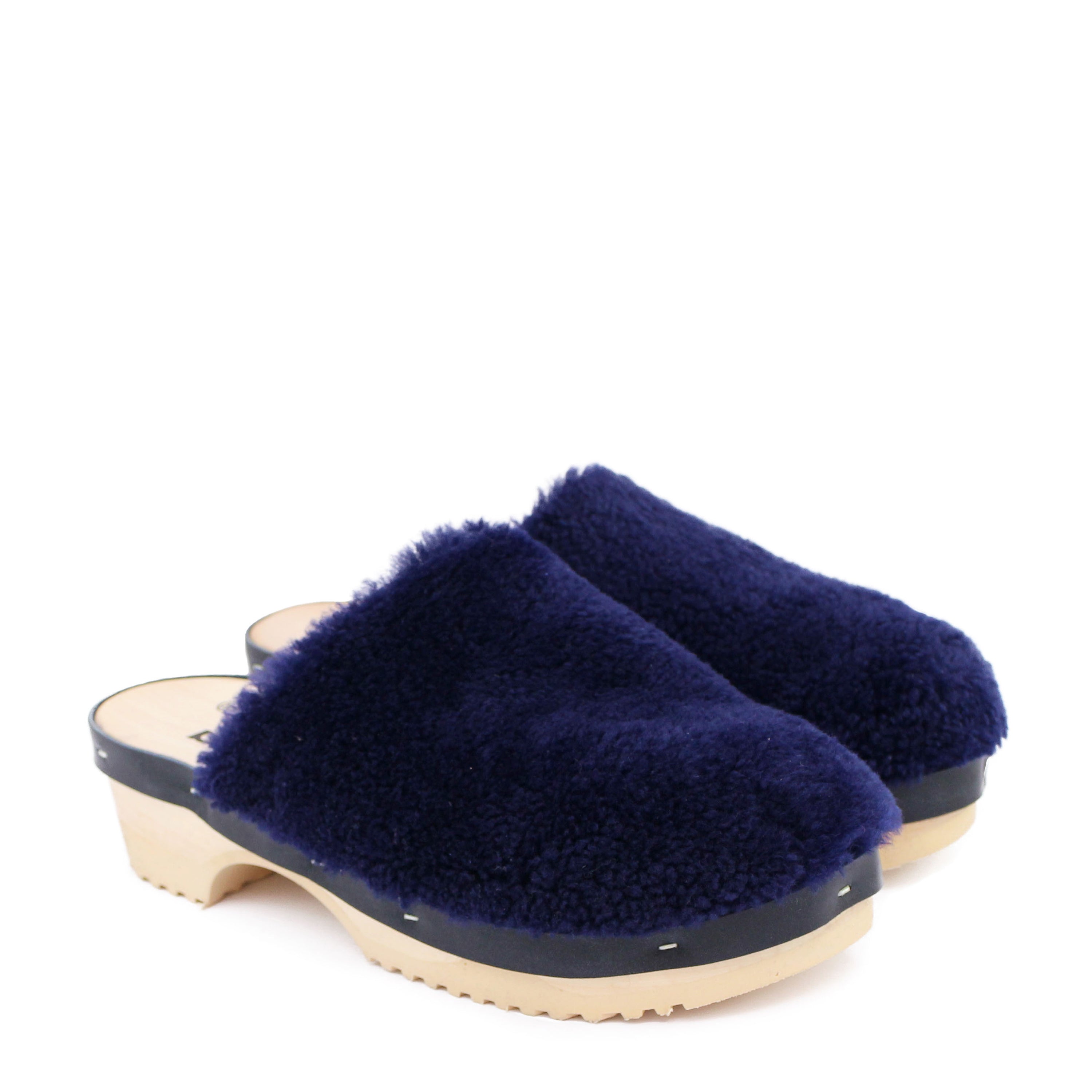 PANTO CURLY + Shearling Clog Shoes + Navy