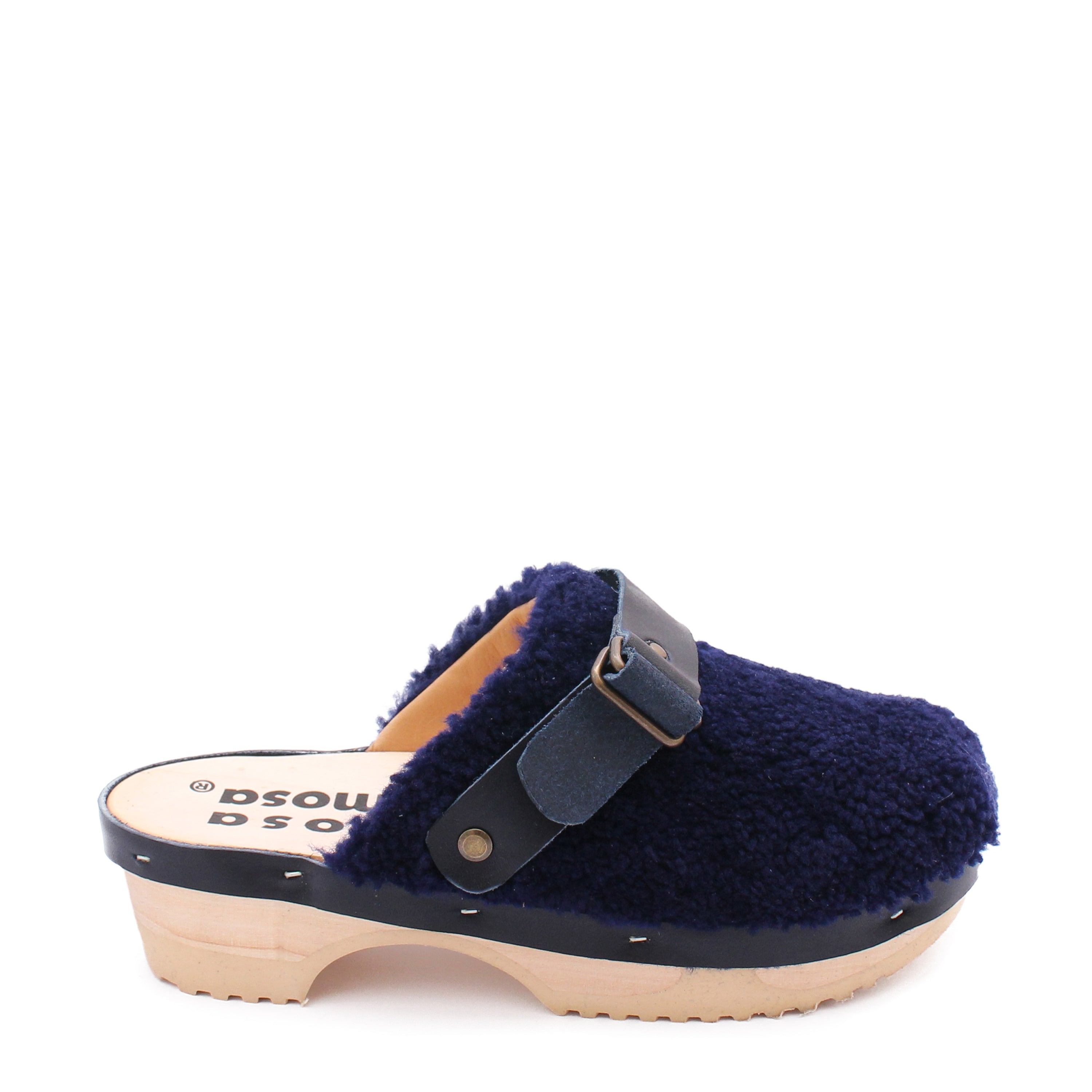 PANTO CURLY Belt + Shearling Clogs with Belt + Navy