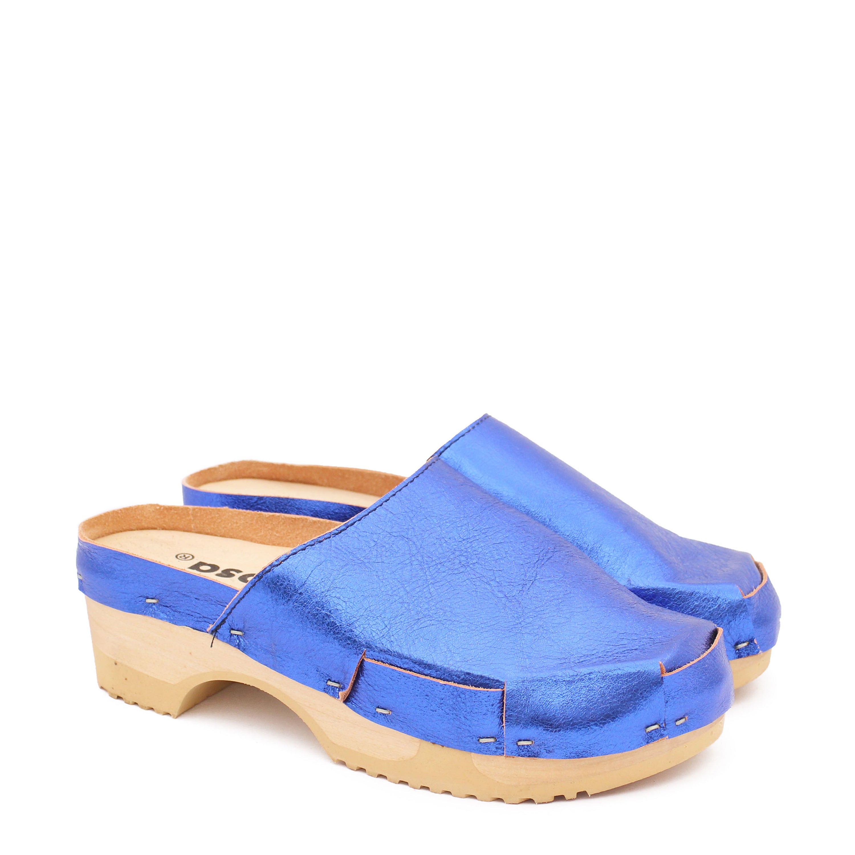 DONAU Metallic + Leather Clogs + Cobalt Blue